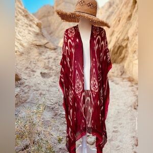 Festival/Beach/Pool kimono in red Ikat print.